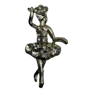 Vintage Ballerina Brooch‎ – Rhinestone Silver-Tone Dancer – 1.25”